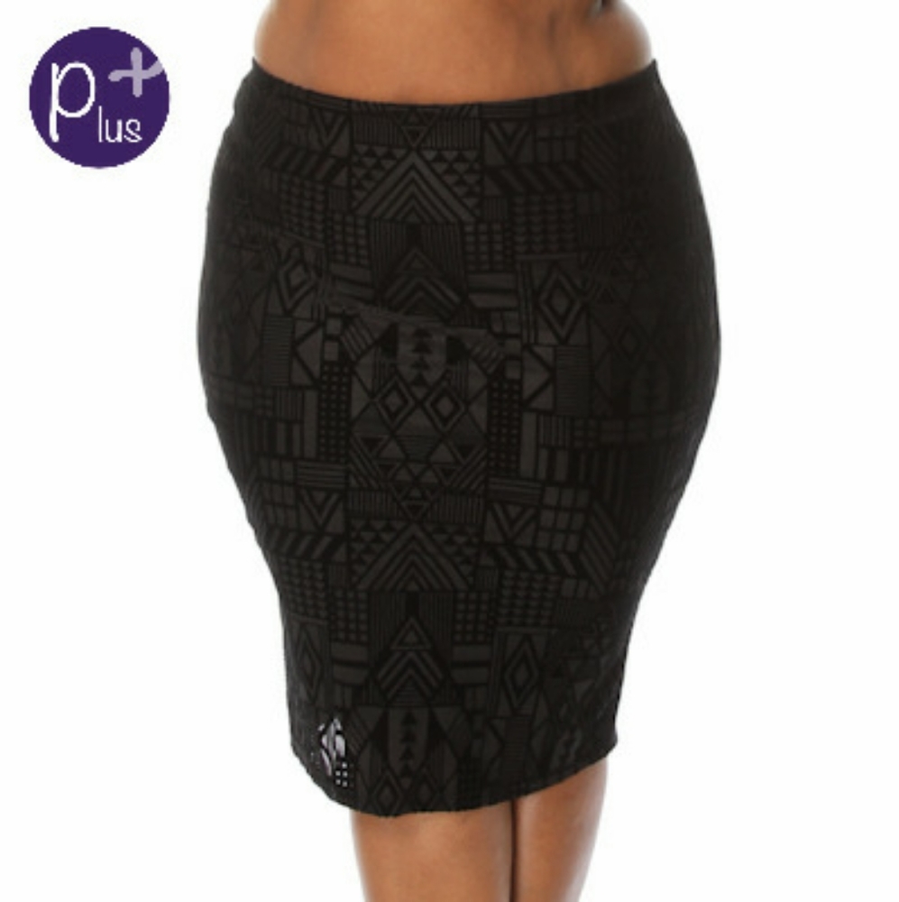 Plus Size Native Velvet Midi Skirt